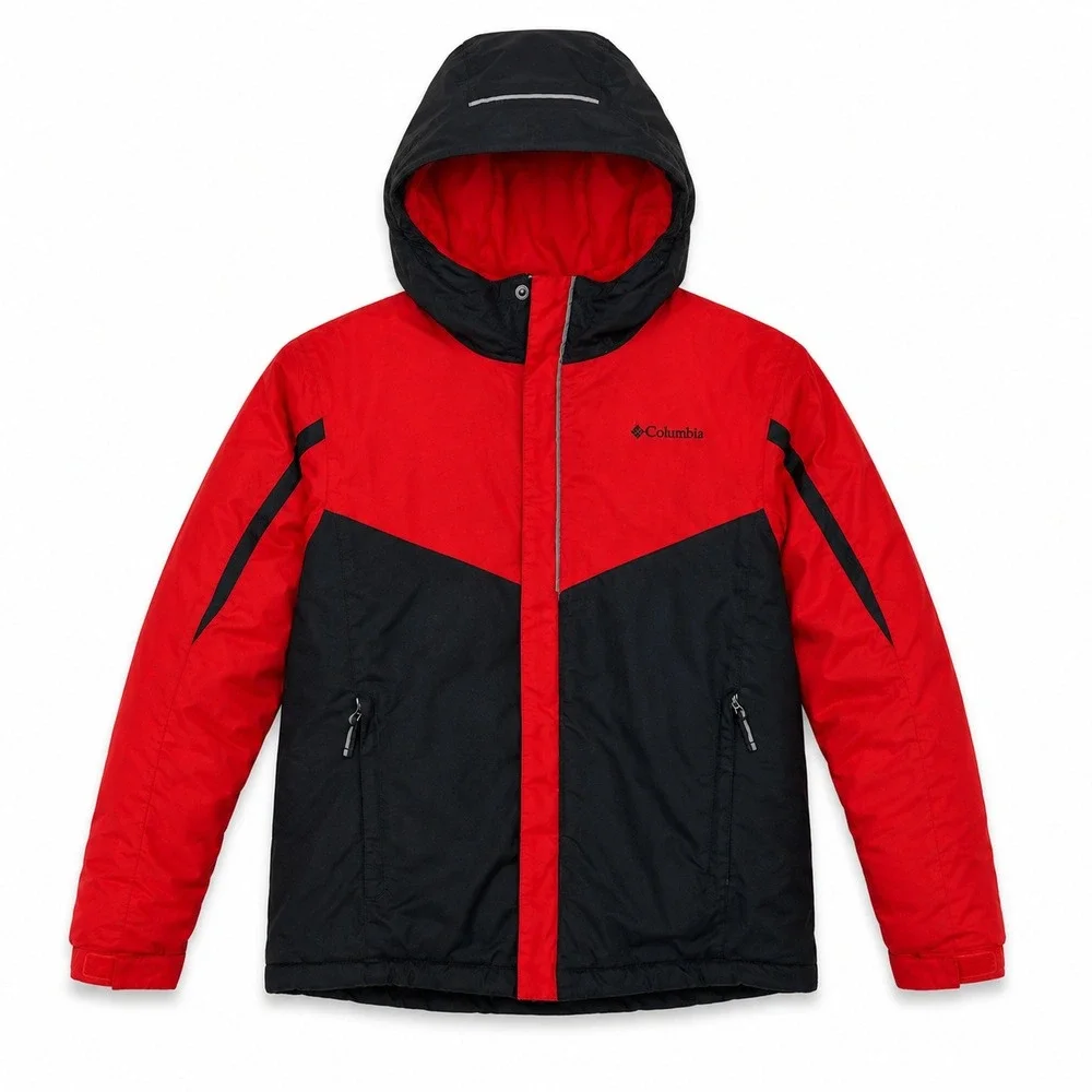 Columbia Winter Jacket Boys M Red Black Omni-Tech Hooded Ski Snow School